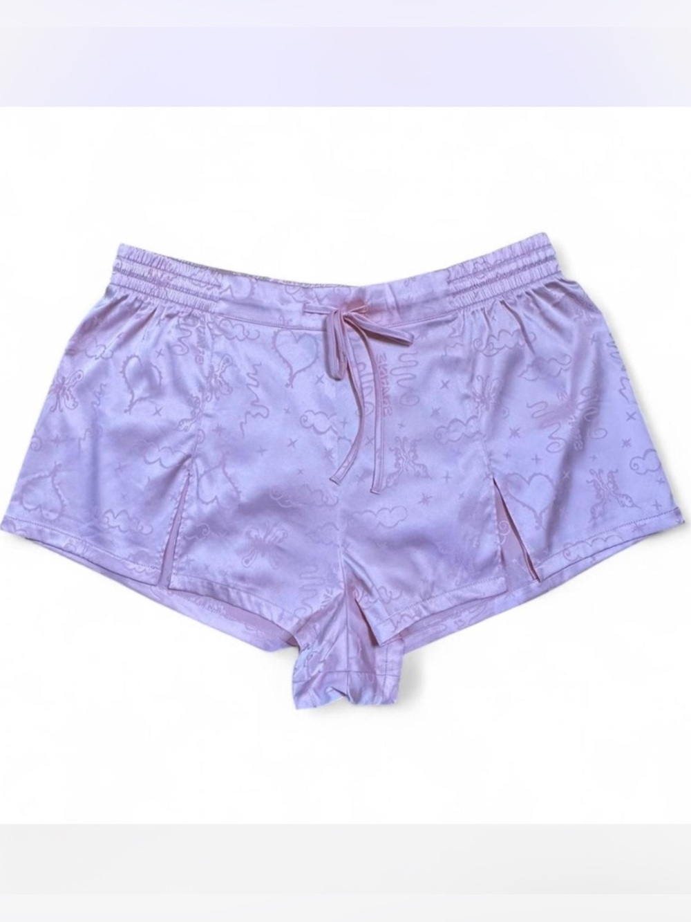 💜 Savage X Fenty Heavenly Satin Sleep Short (M)-Playtime Pink Musings Jacquard - Picture 2 of 8